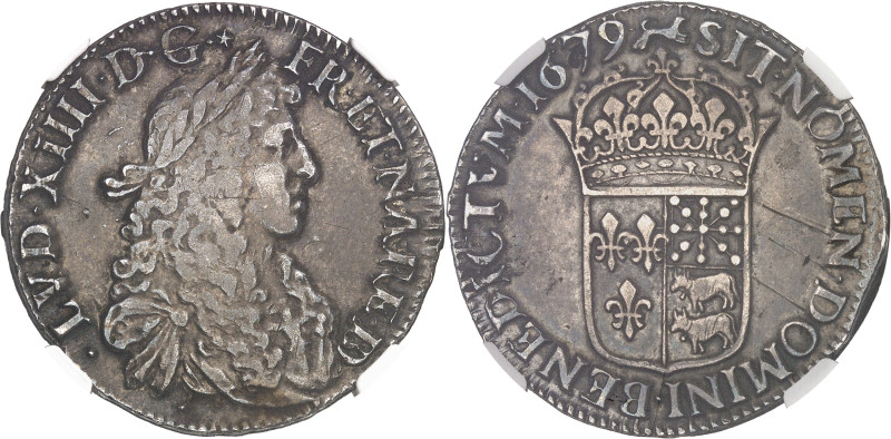 FRANCE / CAPÉTIENS
Louis XIV (1643-1715). Écu de Béarn au buste juvénile 1679, P...