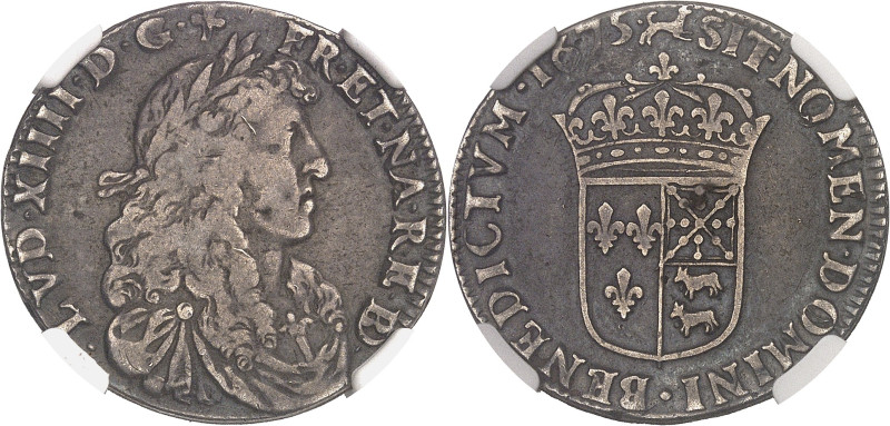 FRANCE / CAPÉTIENS
Louis XIV (1643-1715). Quart d’écu de Béarn au buste juvénile...