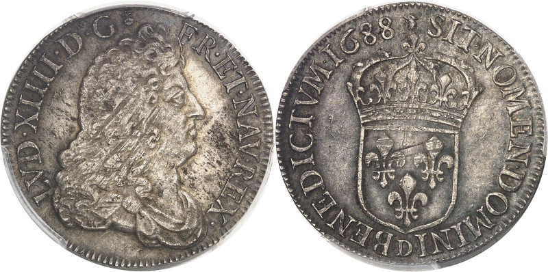 FRANCE / CAPÉTIENS
Louis XIV (1643-1715). Demi-écu à la perruque avec buste drap...