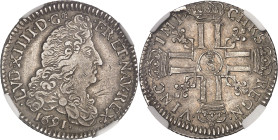 FRANCE / CAPÉTIENS
Louis XIV (1643-1715). Quart d’écu aux huit L, 1er type 1691, S couronnée, Troyes.NGC AU 50 (6633193-122).
Av. LVD. XIIII. D. G (di...