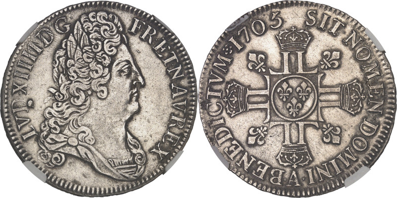 FRANCE / CAPÉTIENS
Louis XIV (1643-1715). Écu aux huit L 2e type, au buste lauré...