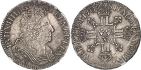 FRANCE / CAPÉTIENS
Louis XIV (1643-1715). Écu aux 8 L 2e type, hybride, avec portrait de l’écu aux trois couronnes 1709, L, Bayonne.NGC AU 55 (6632266...