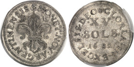 FRANCE / CAPÉTIENS
Louis XIV (1643-1715). XV sols de Strasbourg 1682, Strasbourg.PCGS XF40 (45862862).
Av. MONET: NOV. ARGENTINENSIS. Lis de type flor...