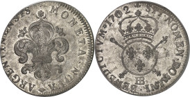 FRANCE / CAPÉTIENS
Louis XIV (1643-1715). Pièce de 34 sols aux insignes 1702, BB, Strasbourg.PCGS MS61 (45862857).
Av. MONETA. NOVA (différent) ARGENT...