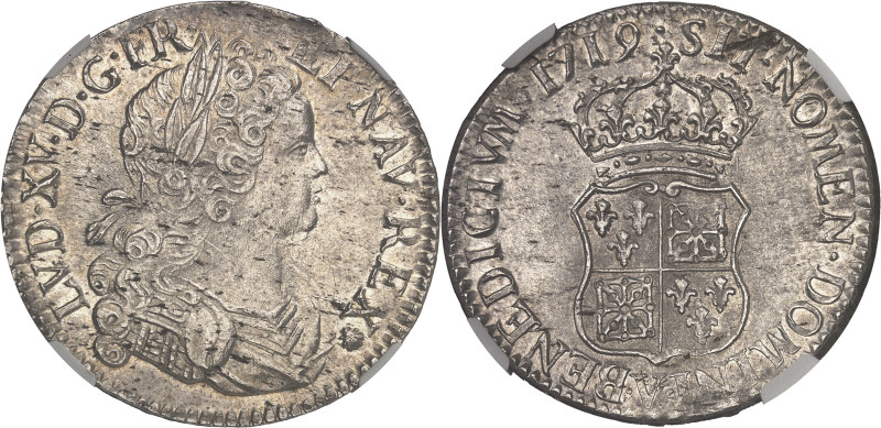 FRANCE / CAPÉTIENS
Louis XV (1715-1774). Écu de France-Navarre 1719, V, Troyes.N...