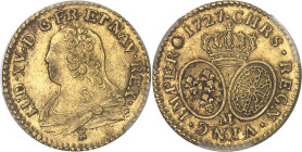 FRANCE / CAPÉTIENS
Louis XV (1715-1774). Louis d’or aux lunettes 1727, M, Toulouse.PCGS AU55 (46420503).
Av. LUD. XV. D. G. FR. ET. NAV. REX. Buste à ...
