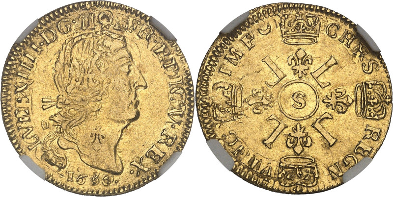 FRANCE / CAPÉTIENS
Louis XIV (1643-1715). Louis d’or aux quatre L, fausse réform...