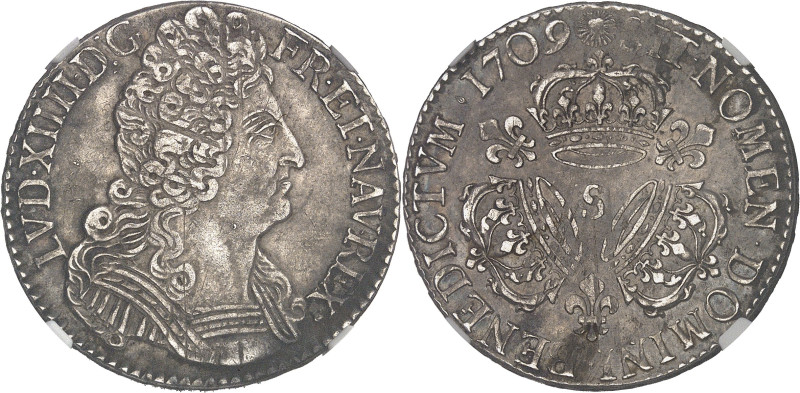 FRANCE / CAPÉTIENS
Louis XIV (1643-1715). Demi-écu aux trois couronnes 1709, S, ...