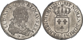 FRANCE / CAPÉTIENS
Louis XV (1715-1774). Écu de France 1720, S, Reims.NGC AU 58 (6633193-048).
Av. LUD. XV. D. G. FR. ET. NAV. REX (différent). Buste ...