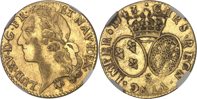 FRANCE / CAPÉTIENS
Louis XV (1715-1774). Louis d’or au bandeau 1743, S, Reims.NG...