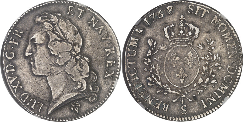 FRANCE / CAPÉTIENS
Louis XV (1715-1774). Écu au bandeau 1768/7, S, Reims.NGC XF ...