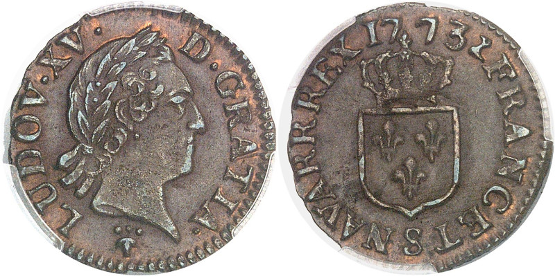 FRANCE / CAPÉTIENS
Louis XV (1715-1774). Liard à la vieille tête 1773, S, Reims....