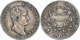 FRANCE
Consulat (1799-1804). Demi-franc Bonaparte An 12 (1803-1804), BB, Strasbourg.PCGS Genuine Cleaned XF Detail (46282743).
Av. BONAPARTE PREMIER C...