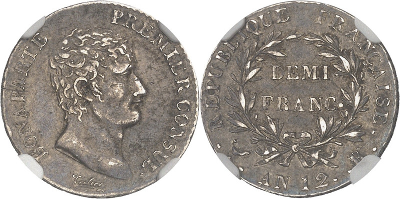 FRANCE
Consulat (1799-1804). Demi-franc Bonaparte An 12 (1803-1804), K, Bordeaux...