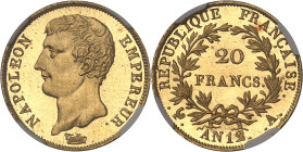 FRANCE
Premier Empire / Napoléon Ier (1804-1814). 20 francs Napoléon Empereur, frappe de présentation (SP) An 12 ( 1804), A, Paris.NGC SP 66* (6632269...