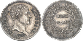 FRANCE
Premier Empire / Napoléon Ier (1804-1814). Demi-franc, type africain 1807, A, Paris.PCGS Genuine Cleaned UNC Detail (46282744).
Av. NAPOLEON EM...