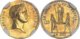 FRANCE
Premier Empire / Napoléon Ier (1804-1814). Médaillette ou quinaire d’Or, le sacre de Napoléon Ier An XIII (1804), Paris.NGC AU 58 (6631355-073)...