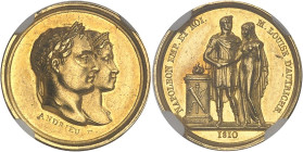 FRANCE
Premier Empire / Napoléon Ier (1804-1814). Médaillette d’Or, mariage avec Marie-Louise d’Autriche, par Andrieu et Galle 1810, Paris.NGC MS 61 (...