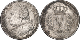 FRANCE
Louis XVIII (1814-1824). 5 francs buste habillé 1814, I, Limoges.PCGS MS62 (28036282).
Av. LOUIS XVIII ROI DE FRANCE. Buste habillé de Louis XV...