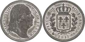 FRANCE
Louis XVIII (1814-1824). Essai de 40 francs Or par Andrieu, en étain 1815, Paris.NGC MS 62 (6635775-018).
Av. LOUIS XVIII ROI DE FRANCE. Effi...