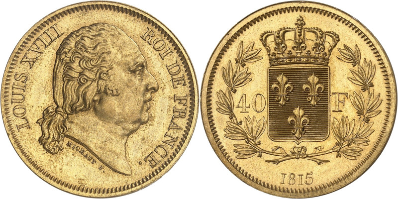 FRANCE
Louis XVIII (1814-1824). Essai de 40 francs en bronze doré, par Michaut 1...