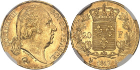 FRANCE
Louis XVIII (1814-1824). 20 francs tête nue 1817, A, Paris.NGC MS 64 (5788442-012).
Av. LOUIS XVIII ROI DE FRANCE. Tête nue de Louis XVIII à dr...
