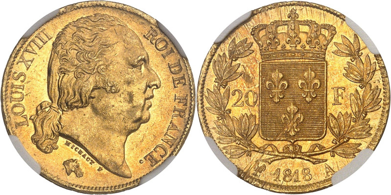 FRANCE
Louis XVIII (1814-1824). 20 francs tête nue 1818, A, Paris.NGC MS 63 (663...