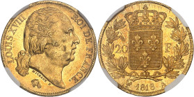 FRANCE
Louis XVIII (1814-1824). 20 francs tête nue 1818, A, Paris.NGC MS 63 (6630750-008).
Av. LOUIS XVIII ROI DE FRANCE. Tête nue de Louis XVIII à dr...