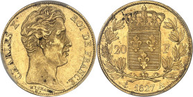 FRANCE
Charles X (1824-1830). 20 francs 1827, A, Paris.PCGS MS62 (46070548).
Av. CHARLES X ROI DE FRANCE. Tête nue à droite, au-dessous signature MICH...