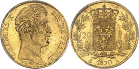 FRANCE
Charles X (1824-1830). 20 francs 1830, A, Paris.PCGS MS65 (44078459).
Av. CHARLES X ROI DE FRANCE. Tête nue à droite, au-dessous signature MICH...