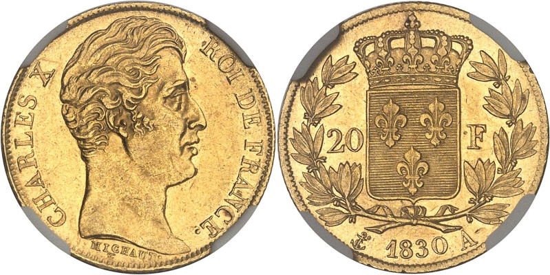 FRANCE
Charles X (1824-1830). 20 francs, tranche cannelée 1830, A, Paris.NGC AU ...
