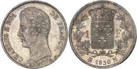 FRANCE
Charles X (1824-1830). 1 franc 1830, M, Toulouse.PCGS MS63 (28037127).
Av. CHARLES X ROI DE FRANCE. Tête nue à gauche, au-dessous signature MIC...