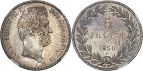 FRANCE
Louis-Philippe Ier (1830-1848). 5 francs tête nue, tranche en creux 1830, A, Paris.NGC MS 64 (6613601-015).
Av. LOUIS PHILIPPE I ROI DES FRANÇA...