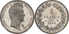 FRANCE
Louis-Philippe Ier (1830-1848). 5 francs tête nue, tranche en relief 1830, A, Paris.NGC MS 65+ (6633192-045).
Av. LOUIS PHILIPPE I ROI DES FRAN...