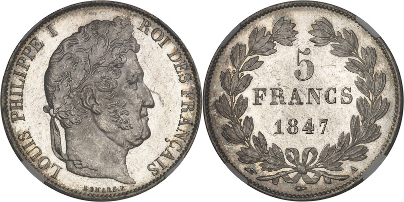 FRANCE
Louis-Philippe Ier (1830-1848). 5 francs, IIIe type Domard 1847, A, Paris...