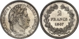 FRANCE
Louis-Philippe Ier (1830-1848). 2 francs 1847, A, Paris.PCGS MS64 (45081177).
Av. LOUIS PHILIPPE I ROI DES FRANÇAIS. Tête laurée à droite, sign...