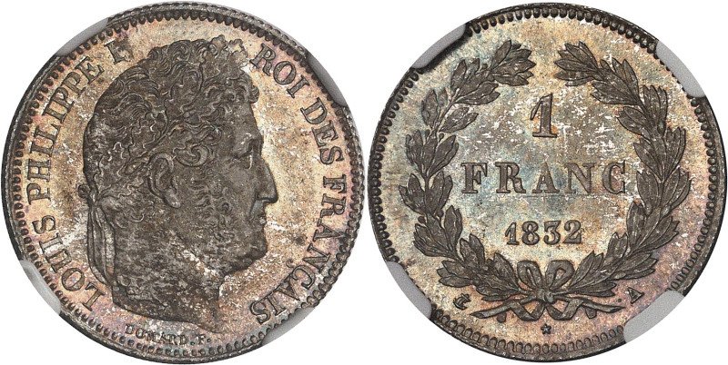 FRANCE
Louis-Philippe Ier (1830-1848). 1 franc tête laurée 1832, A, Paris.NGC MS...