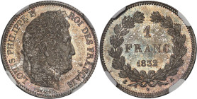 FRANCE
Louis-Philippe Ier (1830-1848). 1 franc tête laurée 1832, A, Paris.NGC MS 64 (6633192-013).
Av. LOUIS PHILIPPE I ROI DES FRANÇAIS. Tête laurée ...