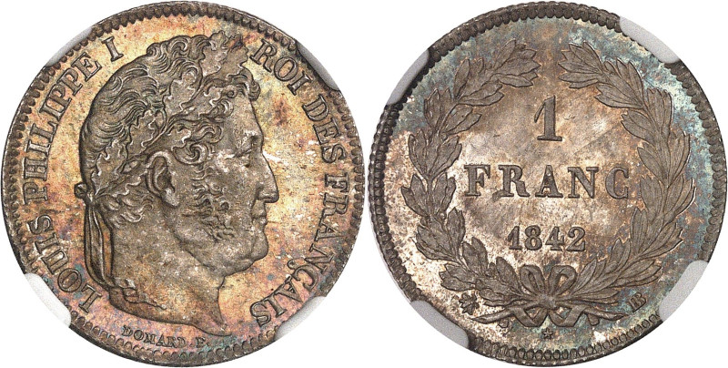 FRANCE
Louis-Philippe Ier (1830-1848). 1 franc tête laurée 1842, BB, Strasbourg....