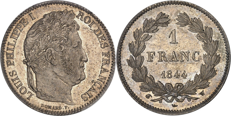 FRANCE
Louis-Philippe Ier (1830-1848). 1 franc tête laurée 1844, W, Lille.PCGS M...