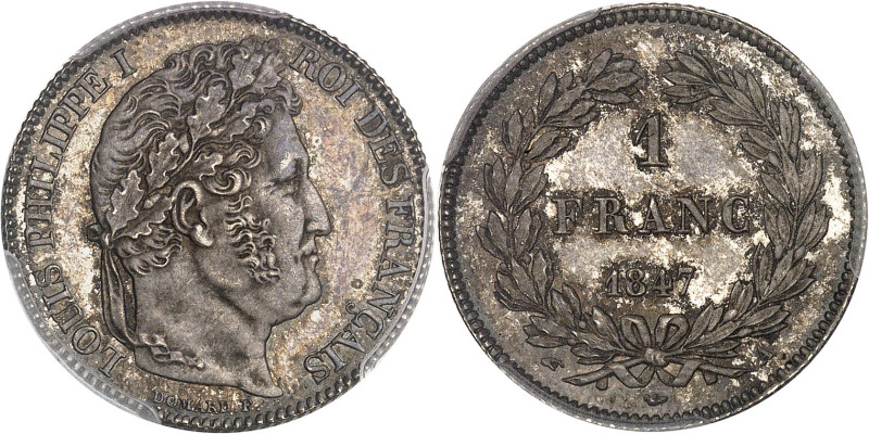 FRANCE
Louis-Philippe Ier (1830-1848). 1 franc tête laurée 1847, A, Paris.PCGS M...