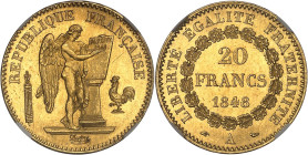 FRANCE
IIe République (1848-1852). 20 francs Génie 1848, A, Paris.NGC MS 65 (6633193-068).
Av. RÉPUBLIQUE FRANÇAISE. Génie ailé de la République debou...