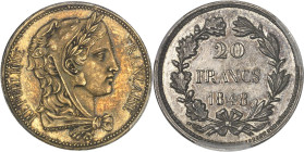 FRANCE
IIe République (1848-1852). Essai de 20 francs, concours de 1848, premier type par Gayrard 1848, Paris.PCGS SP63 (45956260).
Av. REPUBLIQUE FRA...