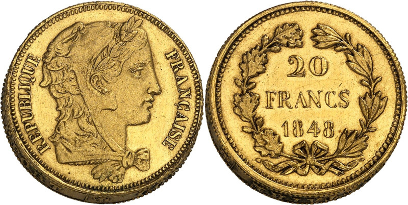 FRANCE
IIe République (1848-1852). Essai-piéfort de 20 francs, concours de 1848,...