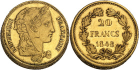 FRANCE
IIe République (1848-1852). Essai-piéfort de 20 francs, concours de 1848, premier type par Gayrard 1848, Paris.
Av. REPUBLIQUE FRANÇAISE. Tête ...