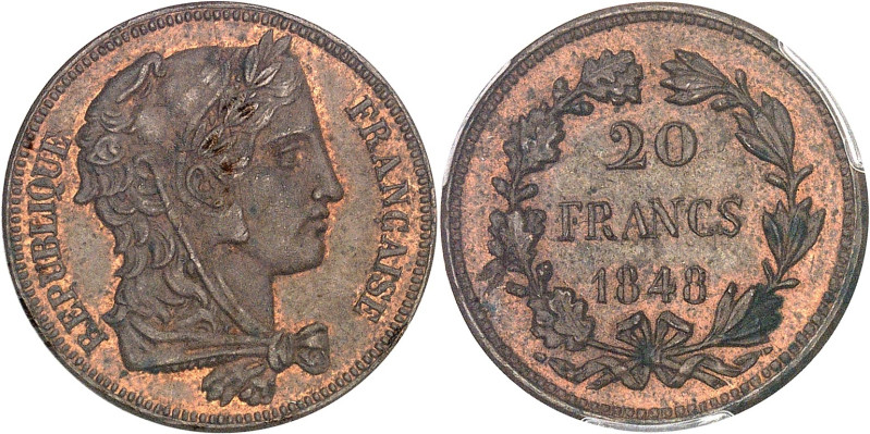 FRANCE
IIe République (1848-1852). Essai-piéfort de 20 francs, concours de 1848,...