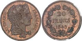 FRANCE
IIe République (1848-1852). Essai-piéfort de 20 francs, concours de 1848, premier type par Gayrard 1848, Paris.PCGS SP63BN (45956259).
Av. REPU...