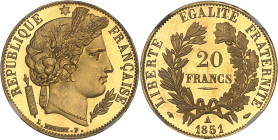 FRANCE
IIe République (1848-1852). 20 francs Cérès, Flan bruni (PROOF) 1851, A, Paris.NGC PF 64+ CAMEO (2099783-006).
Av. RÉPUBLIQUE FRANÇAISE. Tête d...