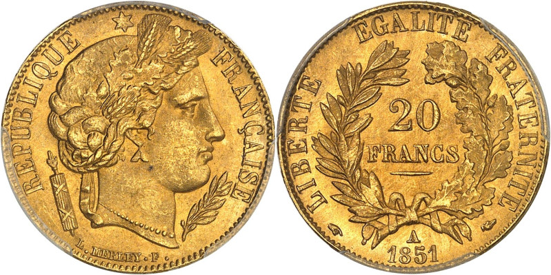FRANCE
IIe République (1848-1852). 20 francs Cérès 1851, A, Paris.PCGS MS65+ (30...