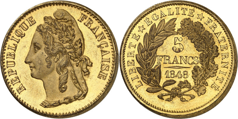 FRANCE
IIe République (1848-1852). Essai-piéfort de 5 francs, concours de 1848, ...